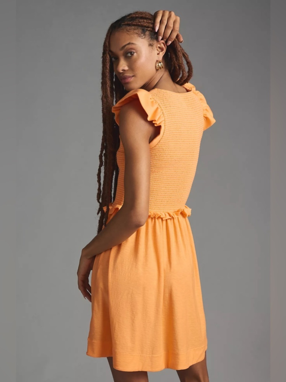 080 NATION LTD. Women's Ginger Smocked Pima Cotton Dress - Tang, Medium - Picture 15 of 16